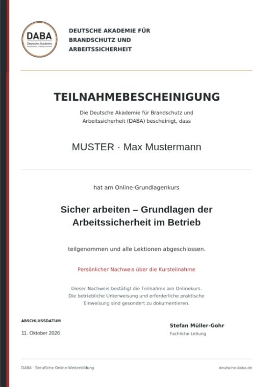 Ihre Teilnahmebescheinigung – als Muster ansehen